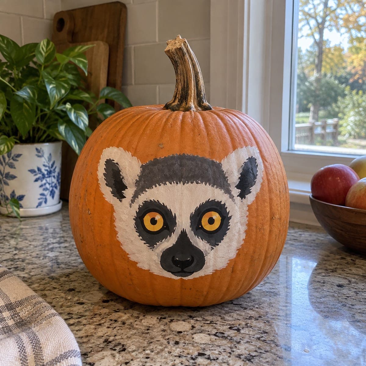 Ring-Tailed Lemur Face Painted Pumpkin