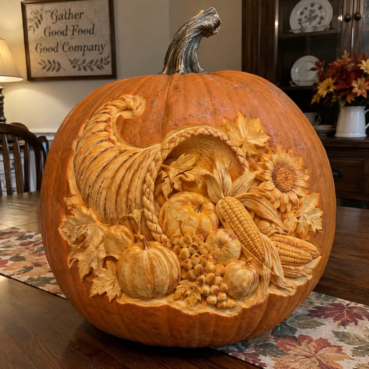 Cornucopia Harvest Relief Carved Giant Pumpkin