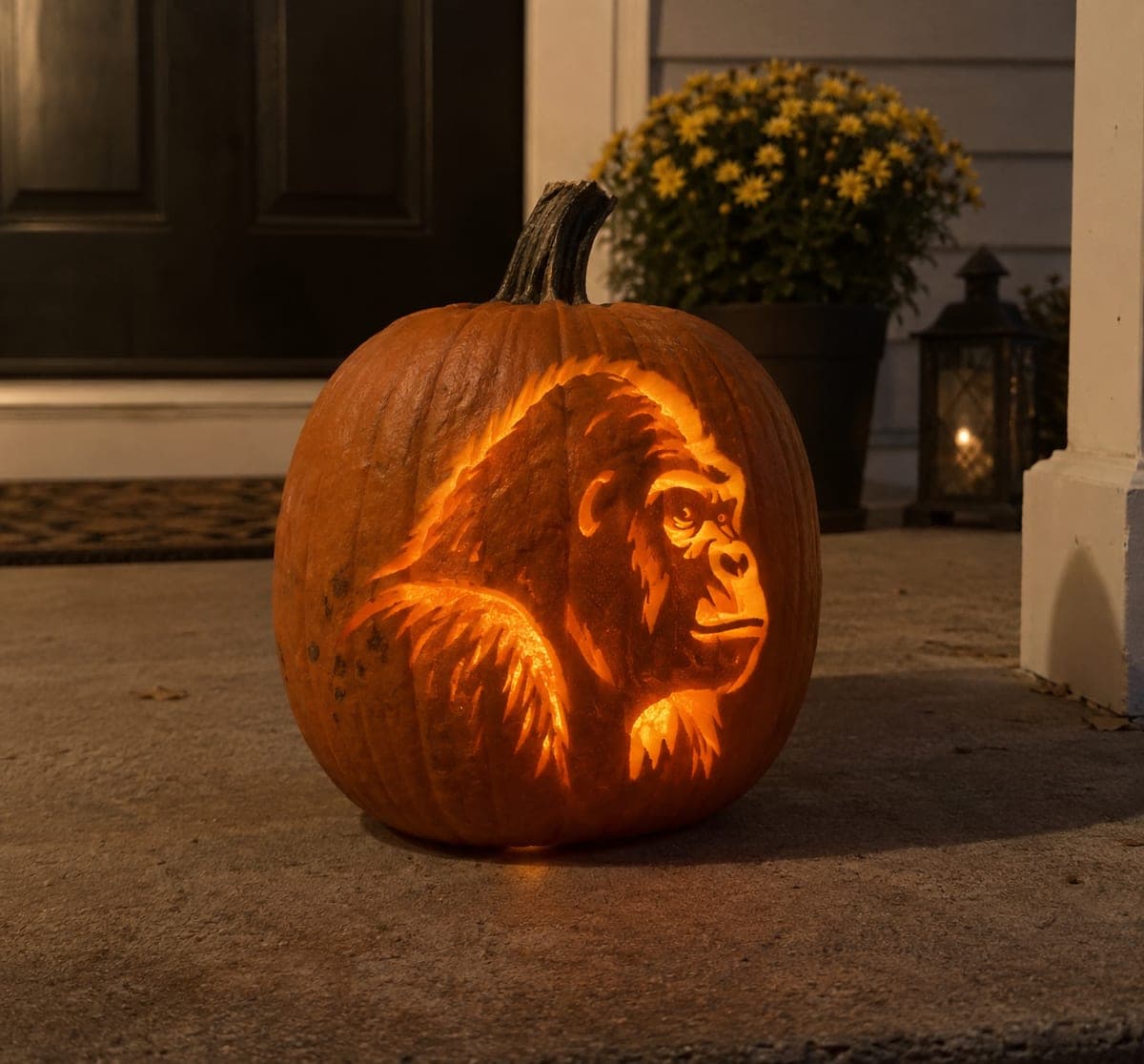 Gorilla Profile Shaded Pumpkin Etching