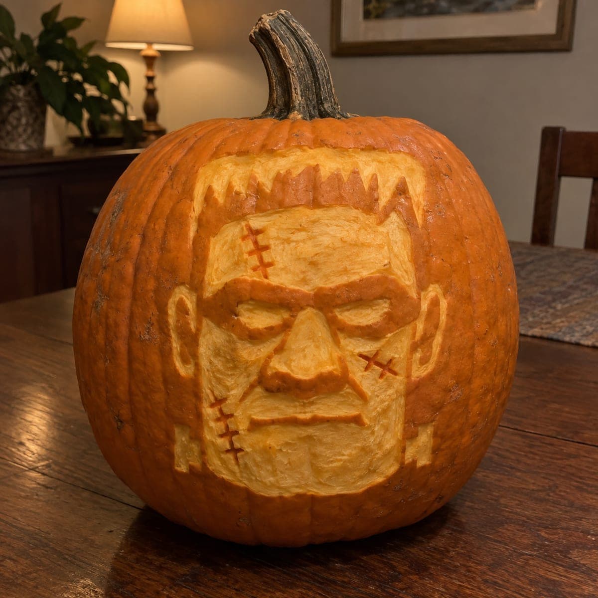 Frankenstein Monster Face Relief Pumpkin