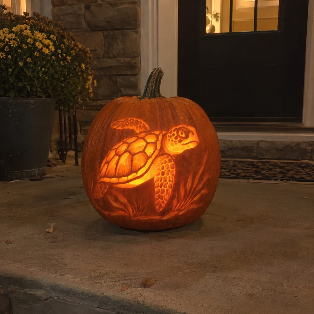 Sea Turtle Swimming Jack-O-Lantern Etching