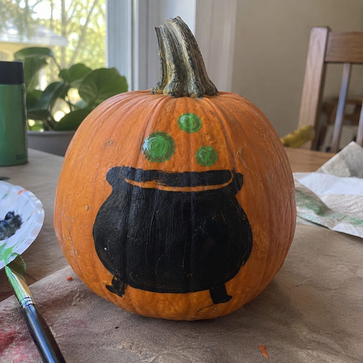 Bubbling Witch Cauldron Painted Pumpkin for Kids