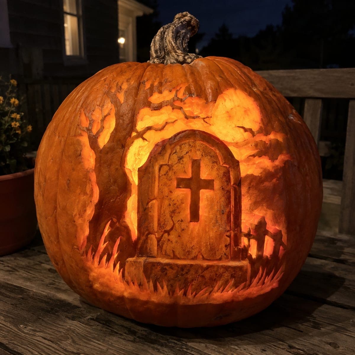 Graveyard Tombstone Scene Jack-O-Lantern