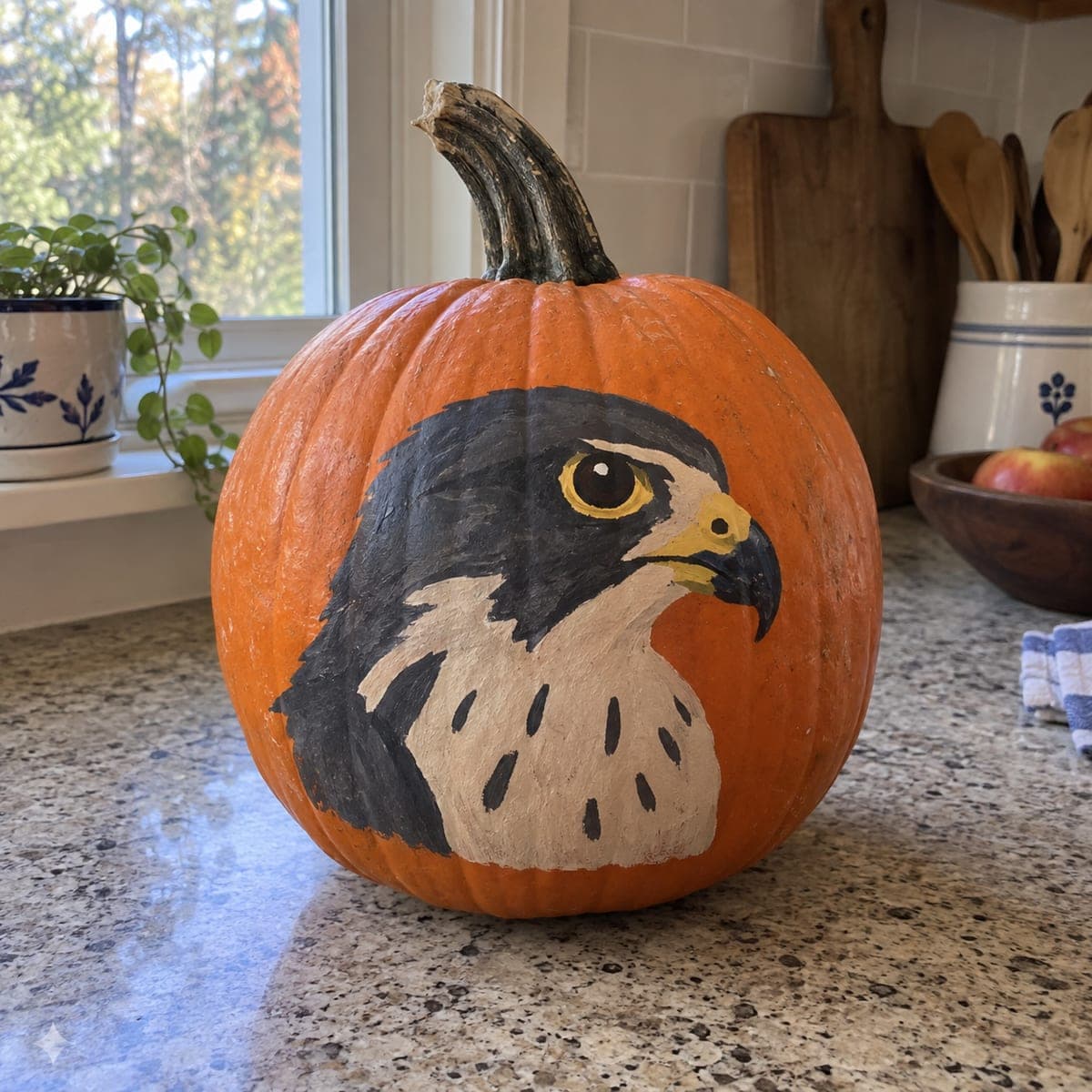 Peregrine Falcon Head Painted Pumpkin