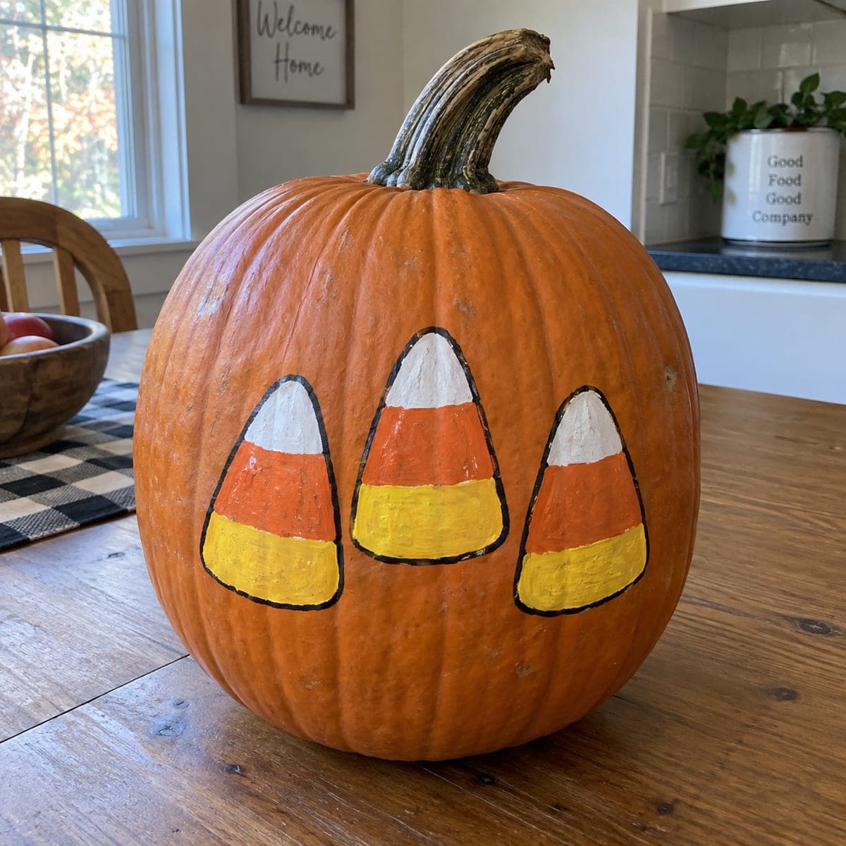 Candy Corn Trio Painted No-Carve Pumpkin