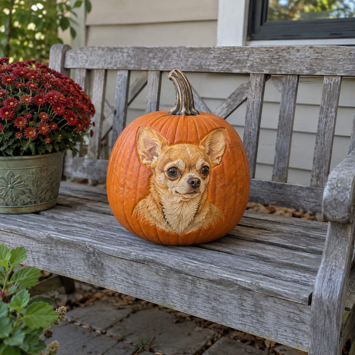 Chihuahua Portrait Pumpkin With Sculpted Relief Detail