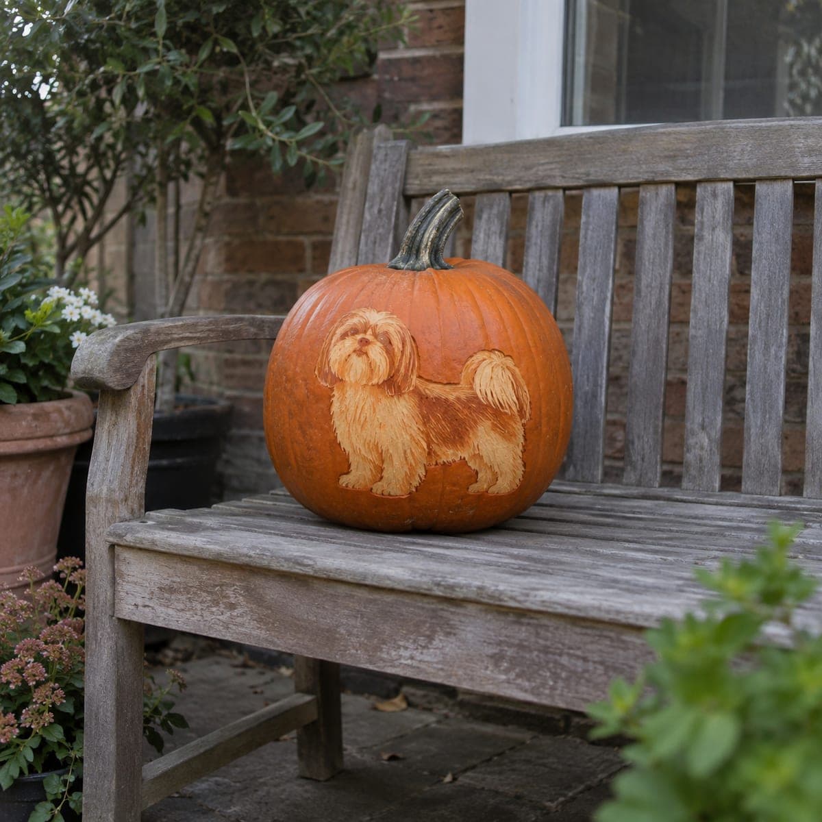 Shih Tzu Dog Etched Pumpkin Carving