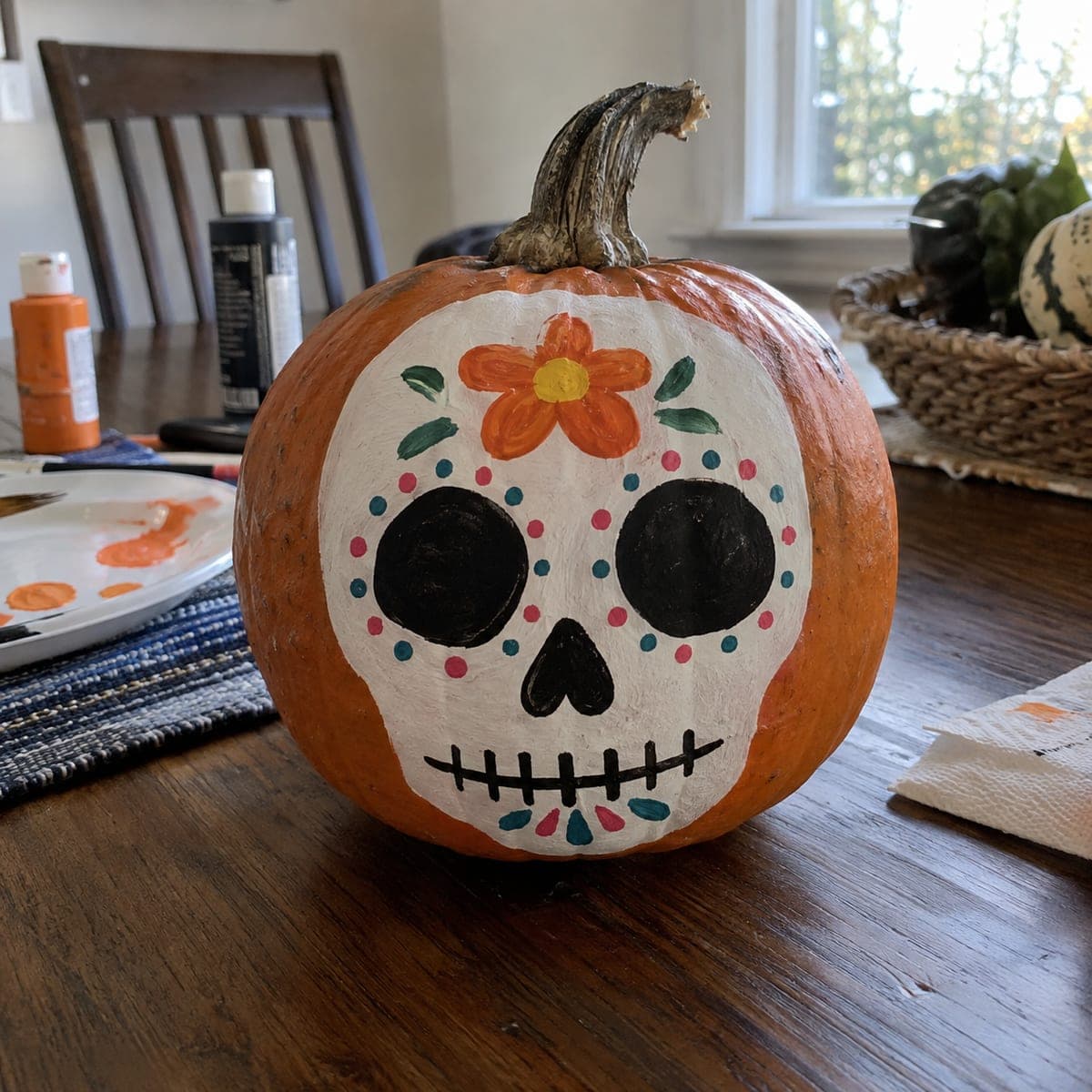 Day of the Dead Sugar Skull Painted Pumpkin
