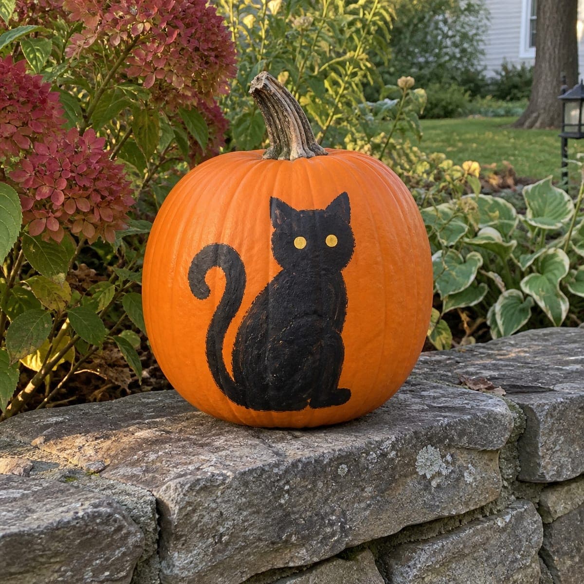 Simple Painted Black Cat No-Carve Pumpkin