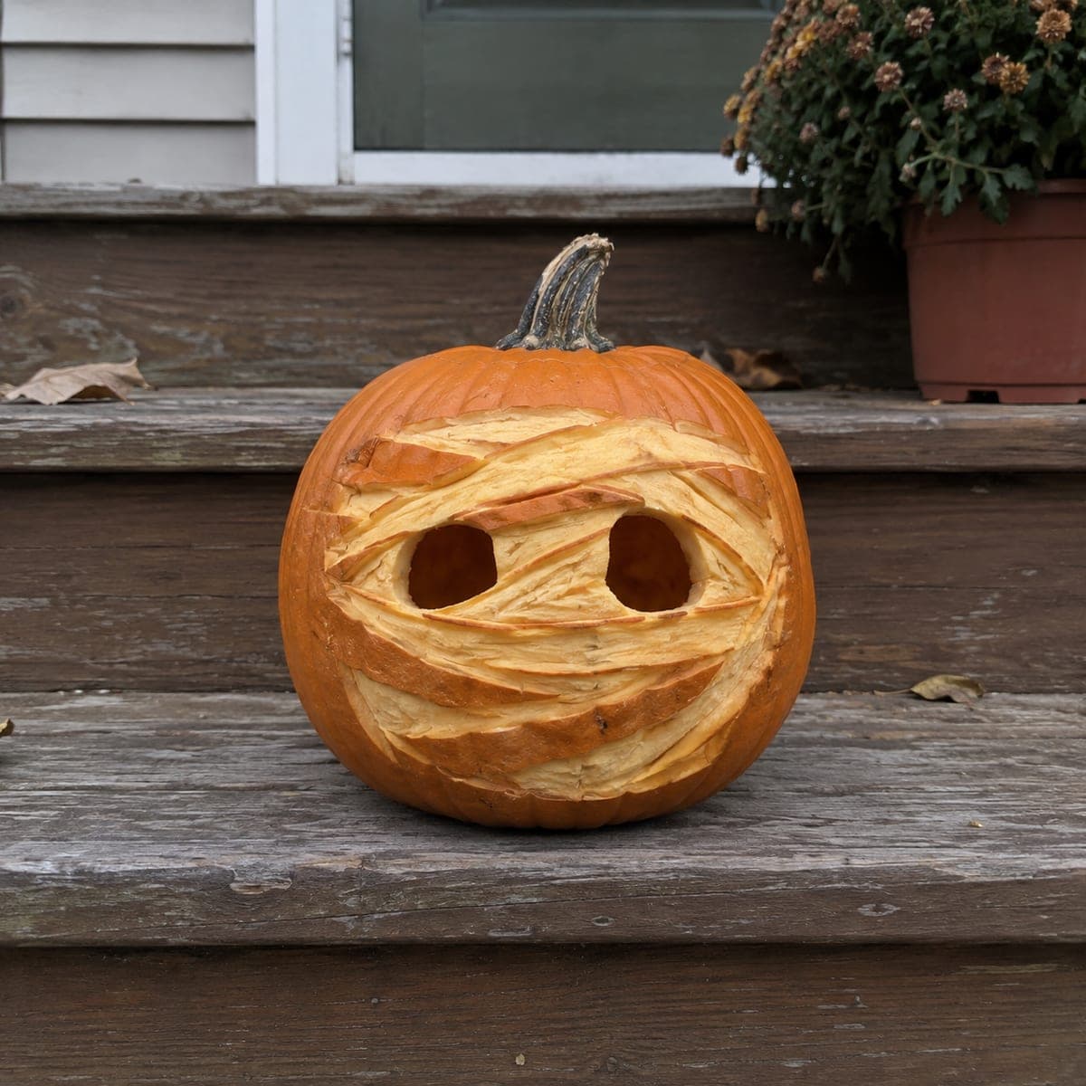 Mummy Wrap Peeled Pumpkin With Cutout Eyes