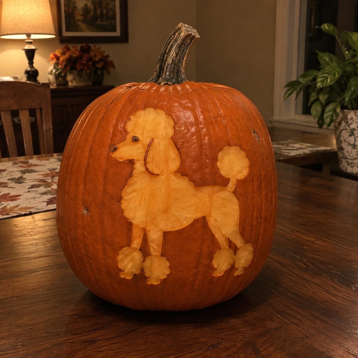 Standard Poodle Etched Pumpkin Portrait