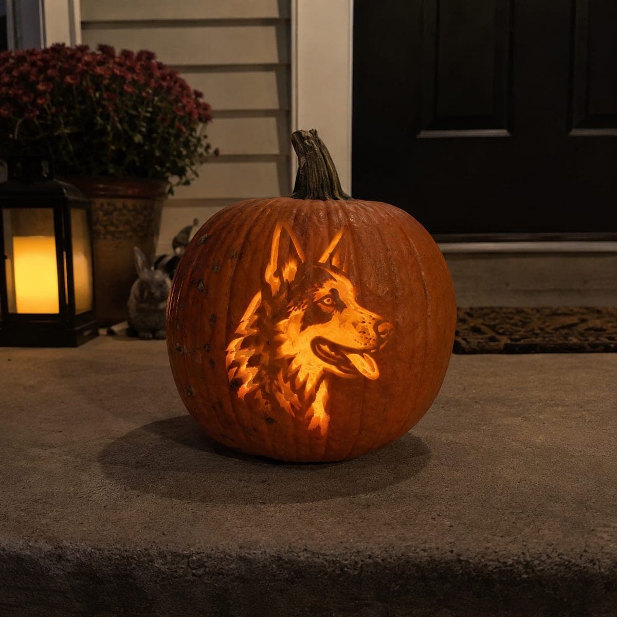 German Shepherd Head Etched Pumpkin Carving