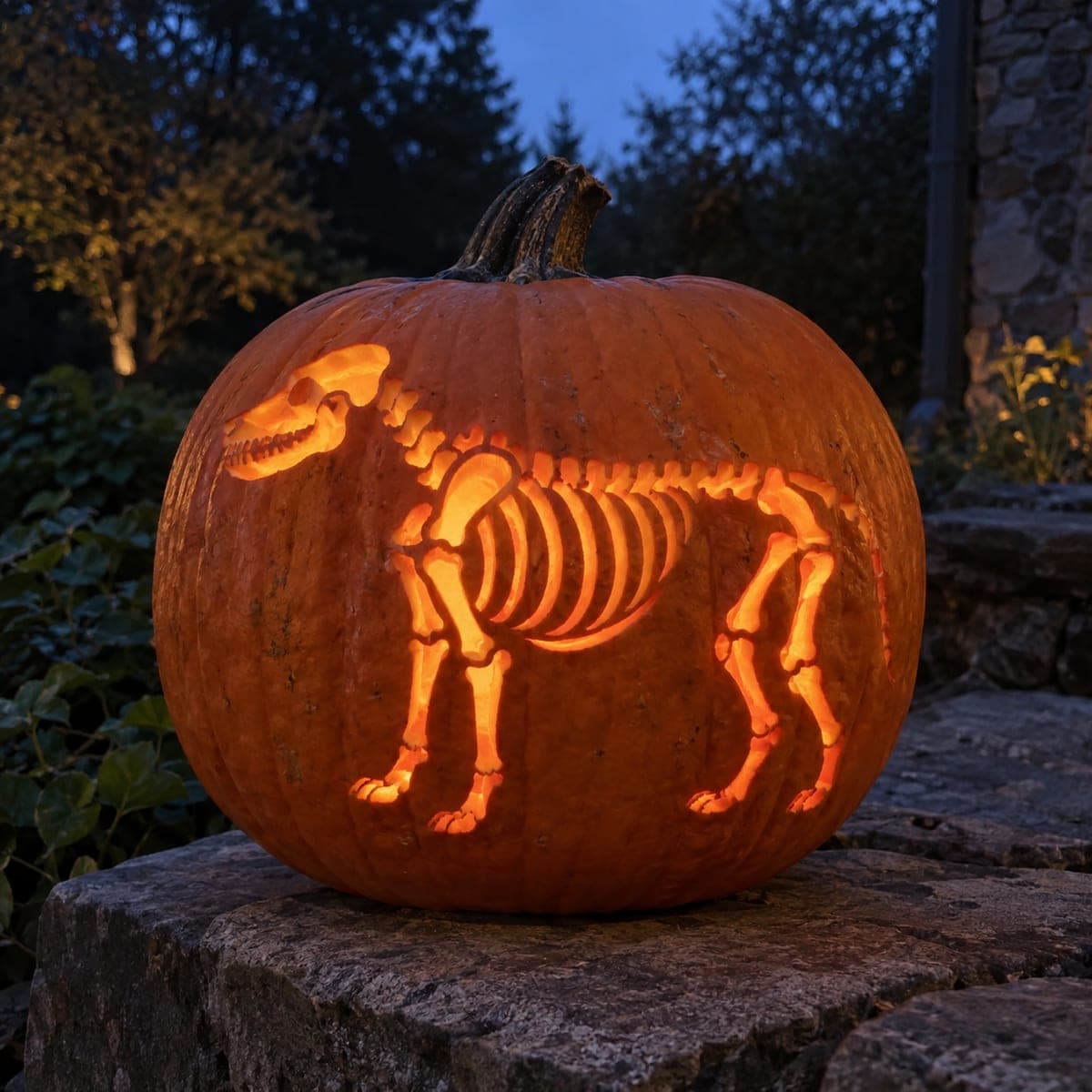 Dog Skeleton Cutout Pumpkin Carving Idea
