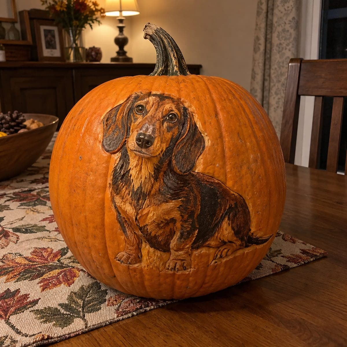 Painted Dachshund Portrait Pumpkin for Dog Lovers