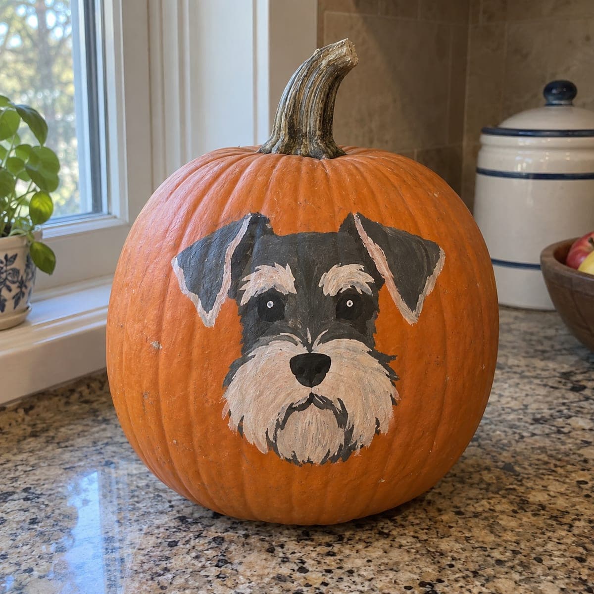 Painted Schnauzer Face No-Carve Pumpkin