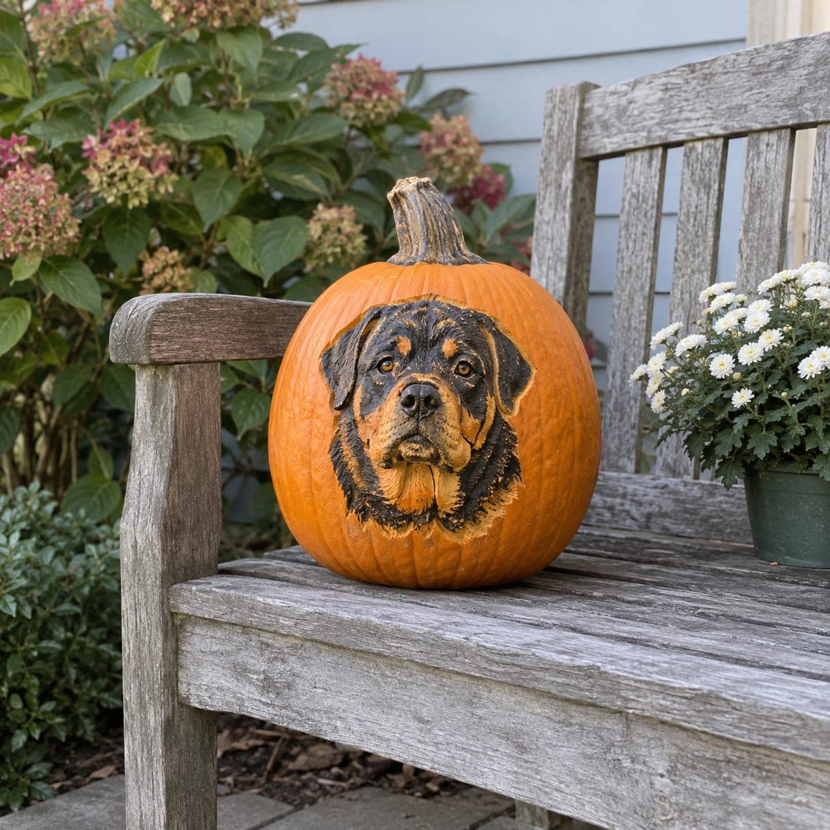 Rottweiler Portrait Carved and Painted Pumpkin