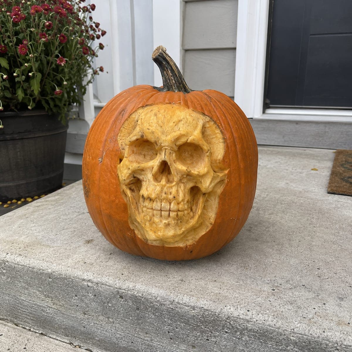 Three-Dimensional Skull Sculpted Pumpkin Carving