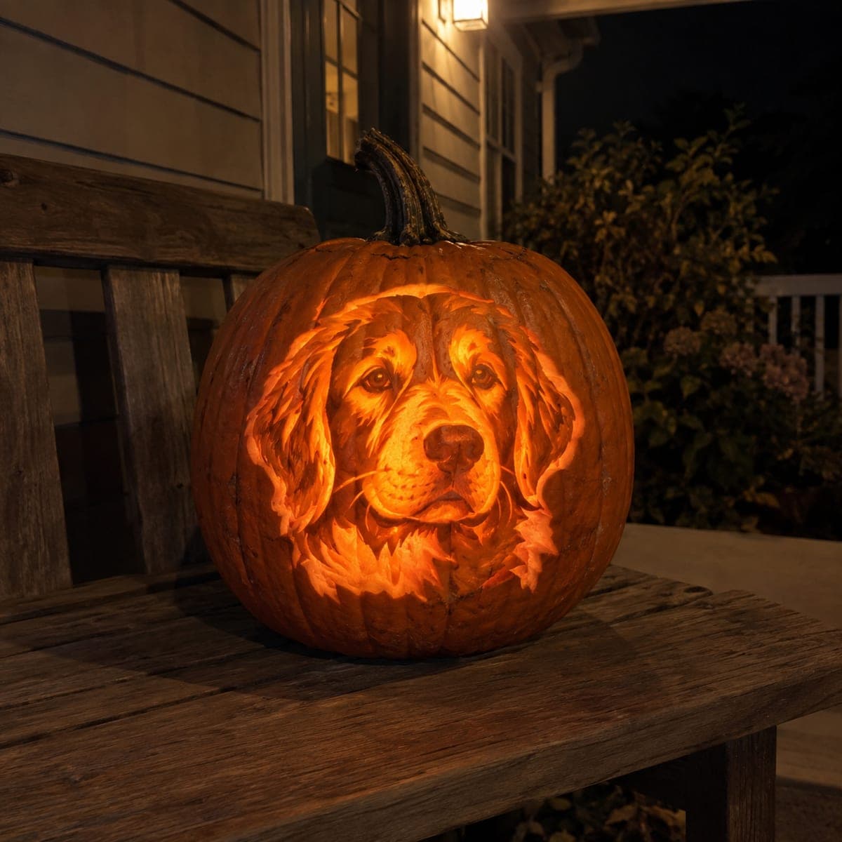 Golden Retriever Glowing Pumpkin Carving Portrait