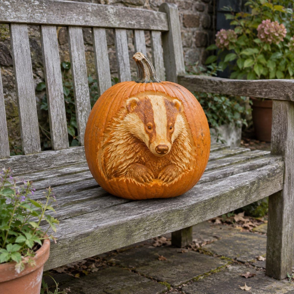 Woodland Badger Relief Carved Pumpkin Idea