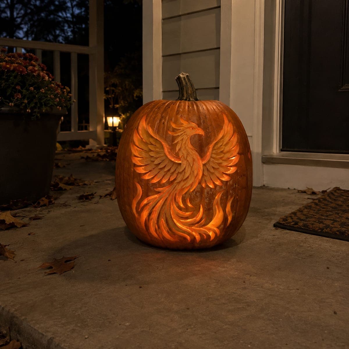 Rising Phoenix Pumpkin Carving With Flame-Feather Wings