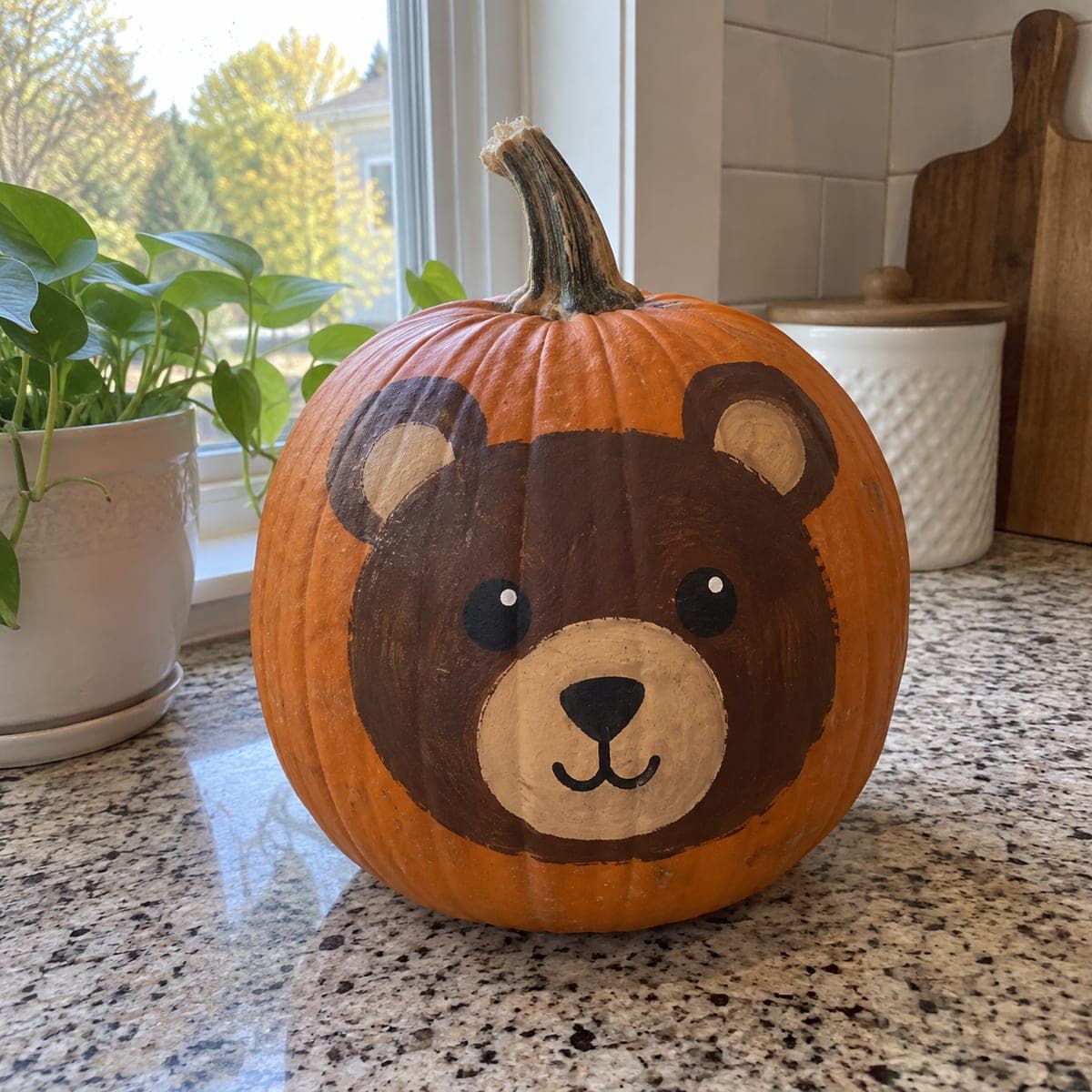 Cute Painted Teddy Bear Face Pumpkin