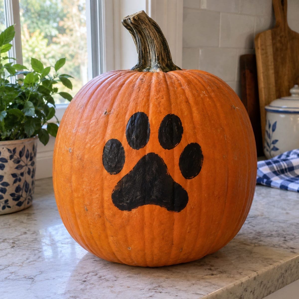 Simple Black Paw Print Painted Pumpkin