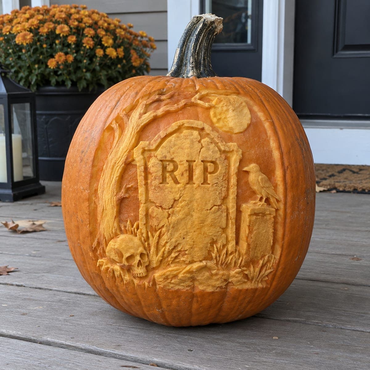 RIP Tombstone Graveyard Scene Relief Pumpkin