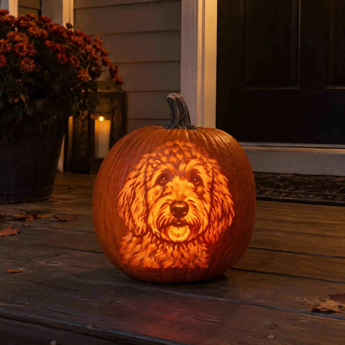 Goldendoodle Dog Portrait Etched Jack-O-Lantern