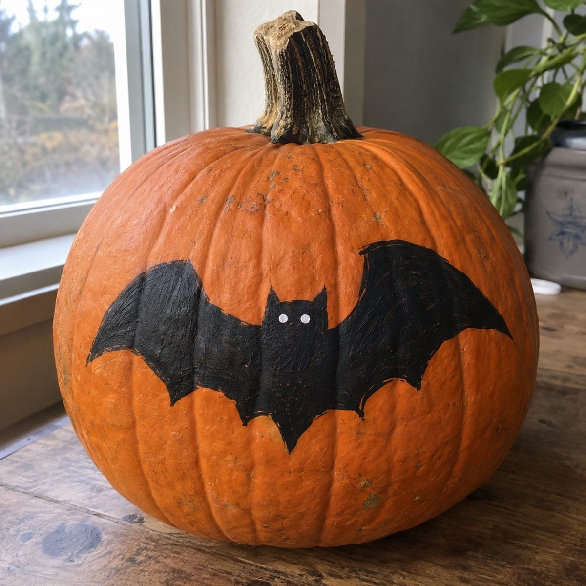 Classic Black Bat Painted No-Carve Pumpkin