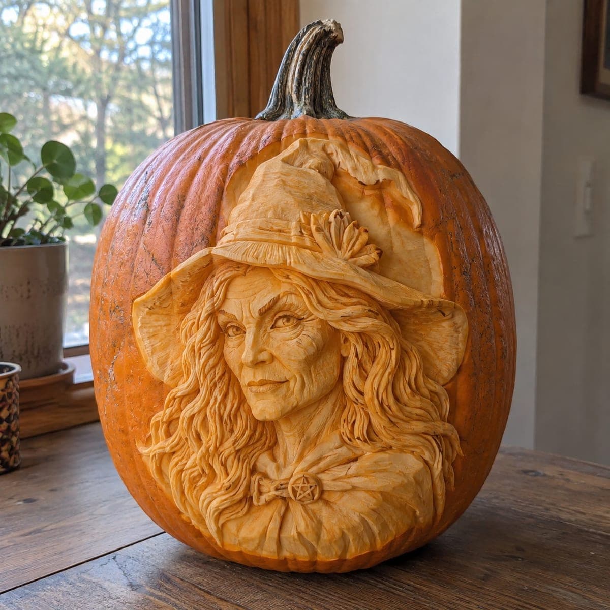 Wise Witch Portrait Sculpted Pumpkin Masterpiece