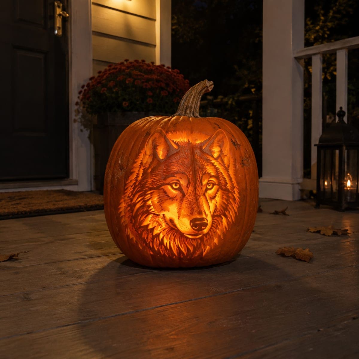 Lone Wolf Portrait Shaded Pumpkin Carving