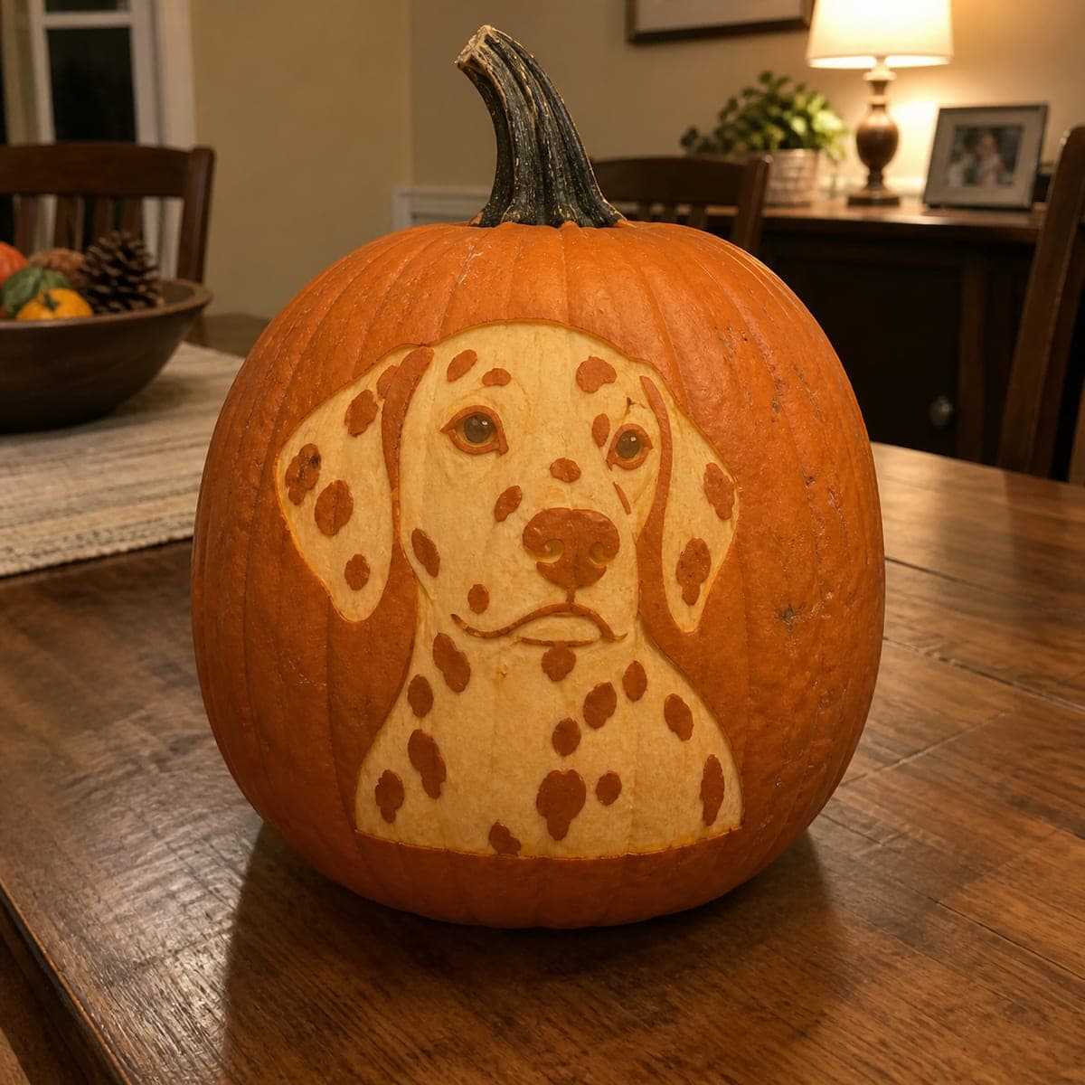 Dalmatian Puppy Portrait Carved Pumpkin