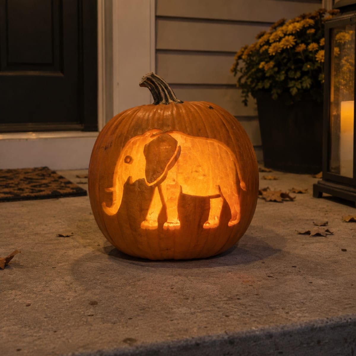 Walking Elephant Shaded Pumpkin Carving