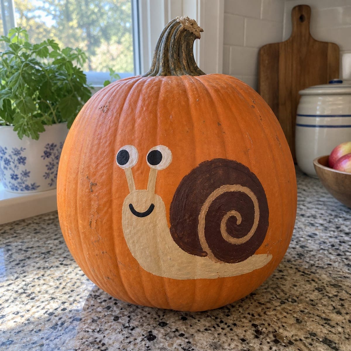 Smiling Snail Painted Pumpkin for Kids