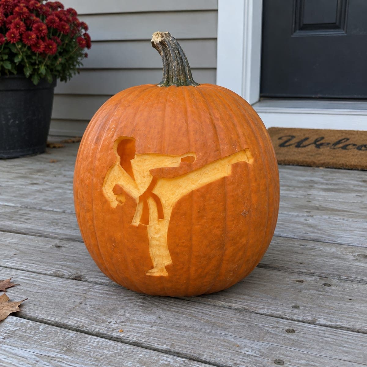 High-Kicking Karate Silhouette Jack-O-Lantern