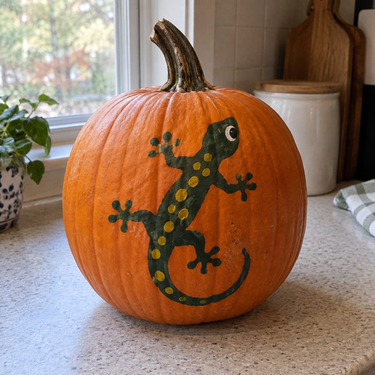 Spotted Gecko Painted No-Carve Pumpkin