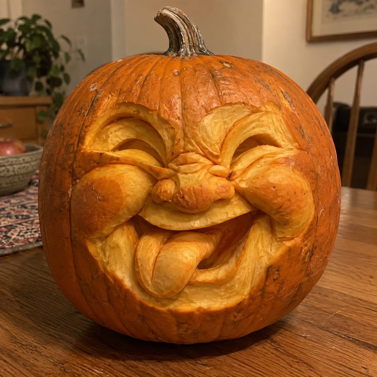 Laughing Face Jack-O-Lantern With Tongue Out