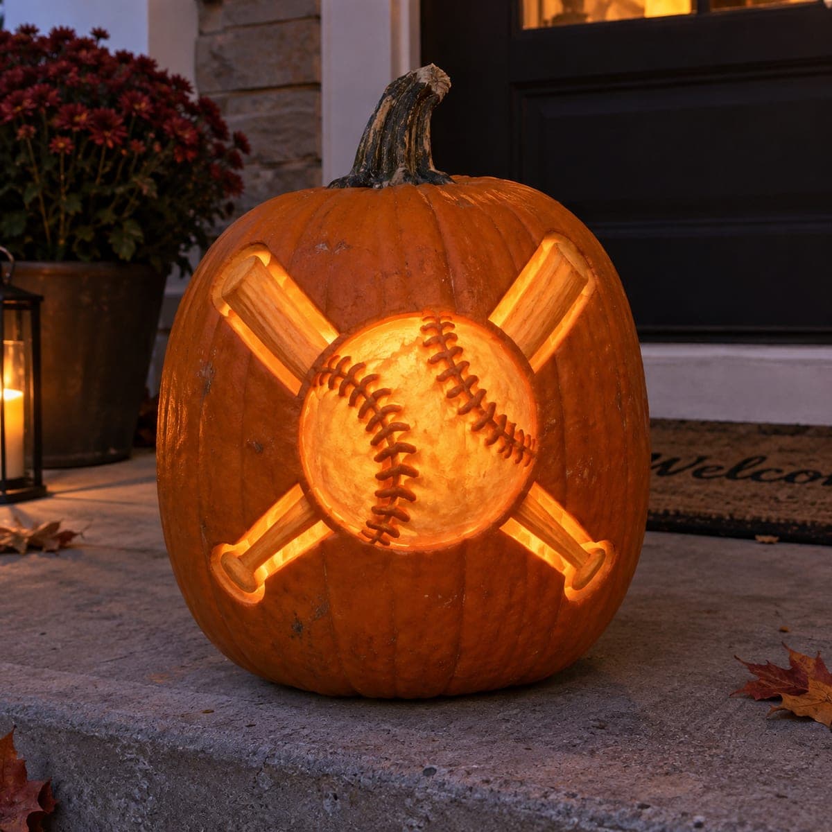 Crossed Baseball Bats and Ball Pumpkin Carving
