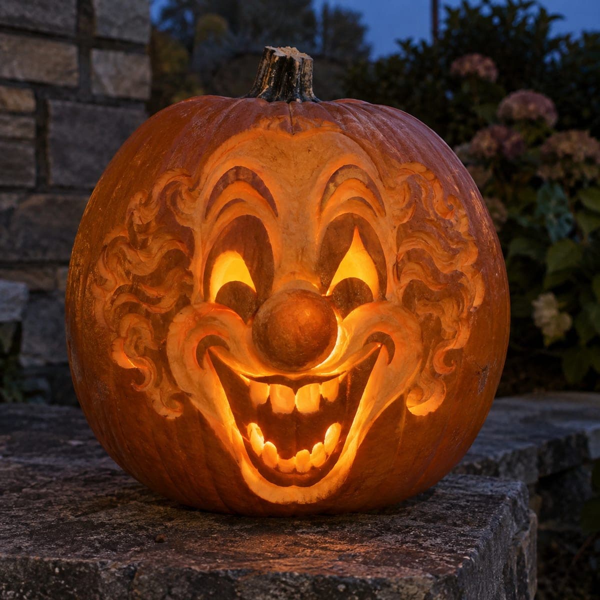 Evil Grinning Clown Jack-O-Lantern Carving