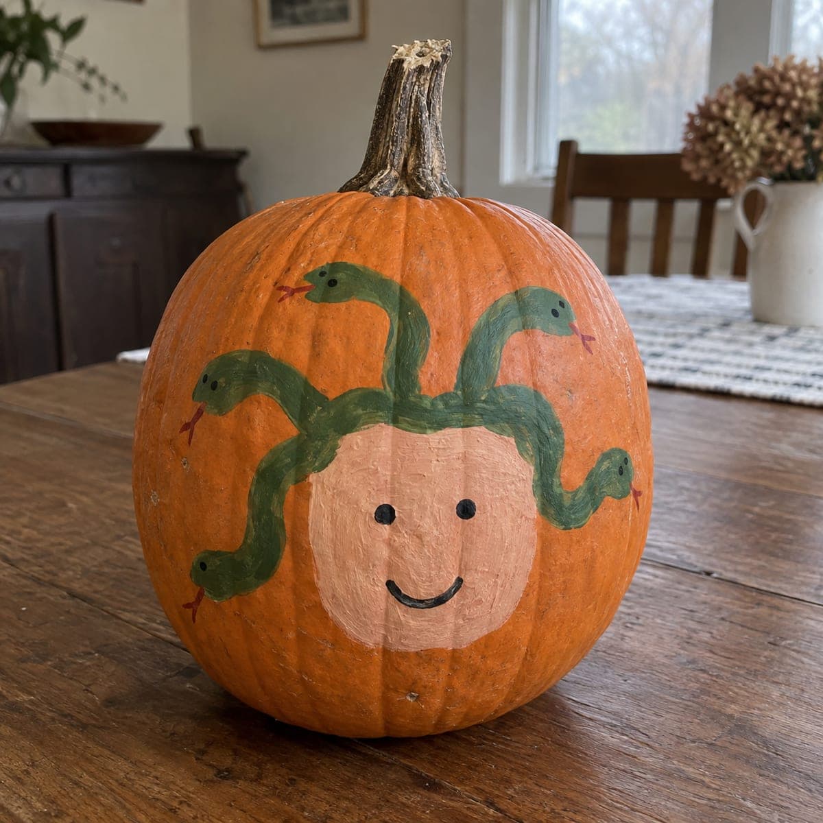 Silly Medusa Snake Hair Painted Pumpkin