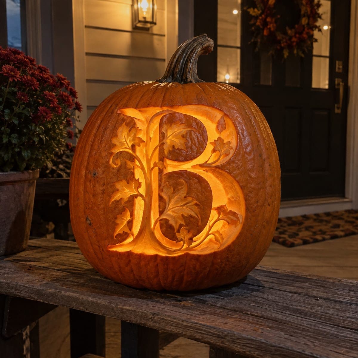 Ornate Letter B Monogram Pumpkin Carving