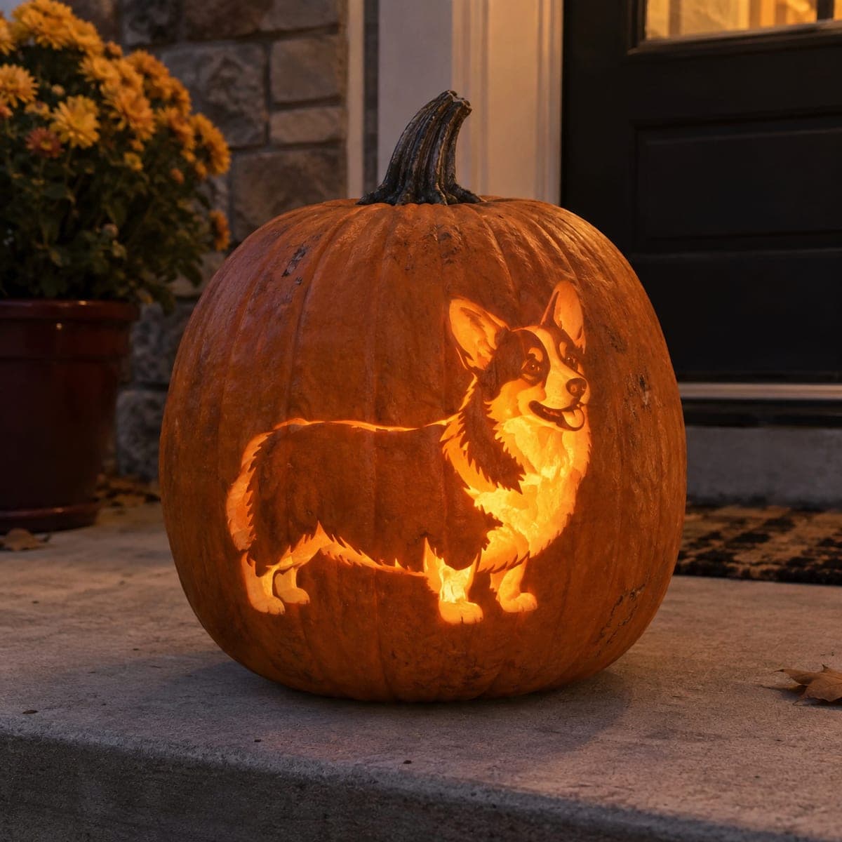 Glowing Corgi Jack-O-Lantern Portrait