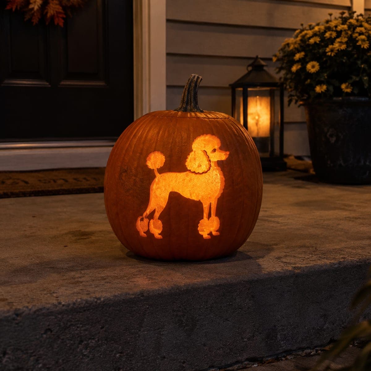 Poodle Silhouette Cutout Jack-O-Lantern