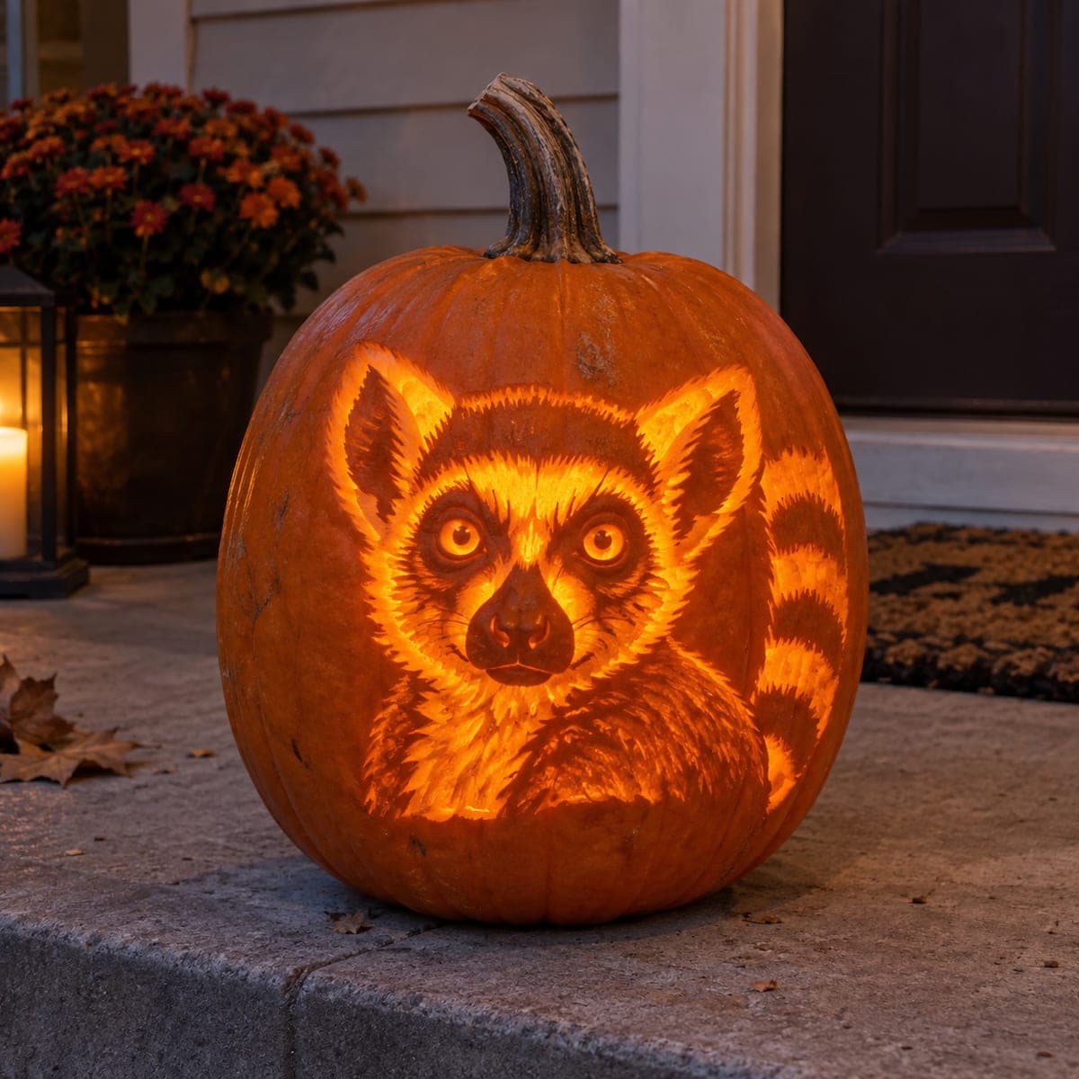 Ring-Tailed Lemur Shaded Pumpkin Portrait