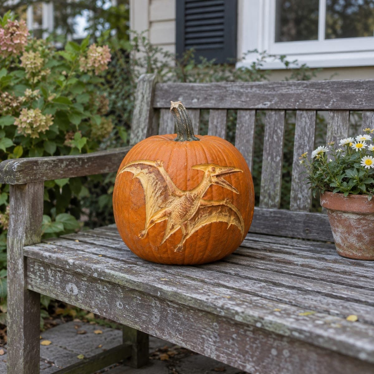 Pterodactyl in Flight Carved Pumpkin