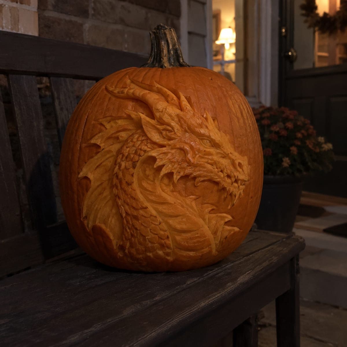 Sculpted Dragon Head Relief Pumpkin Masterpiece