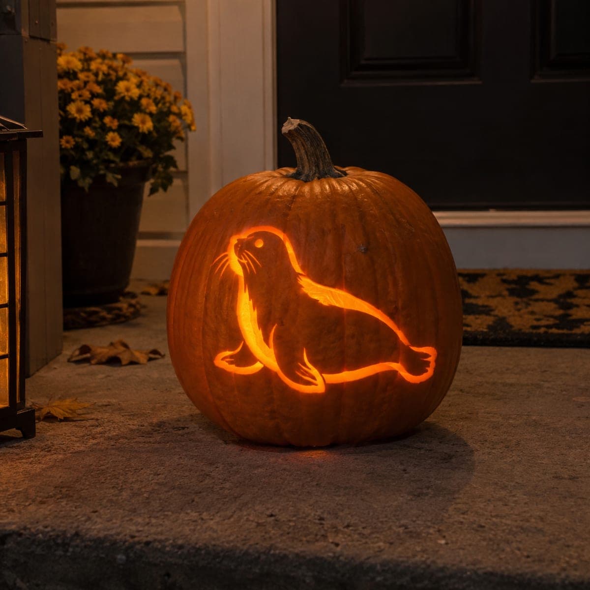 Playful Seal Outline Jack-O-Lantern