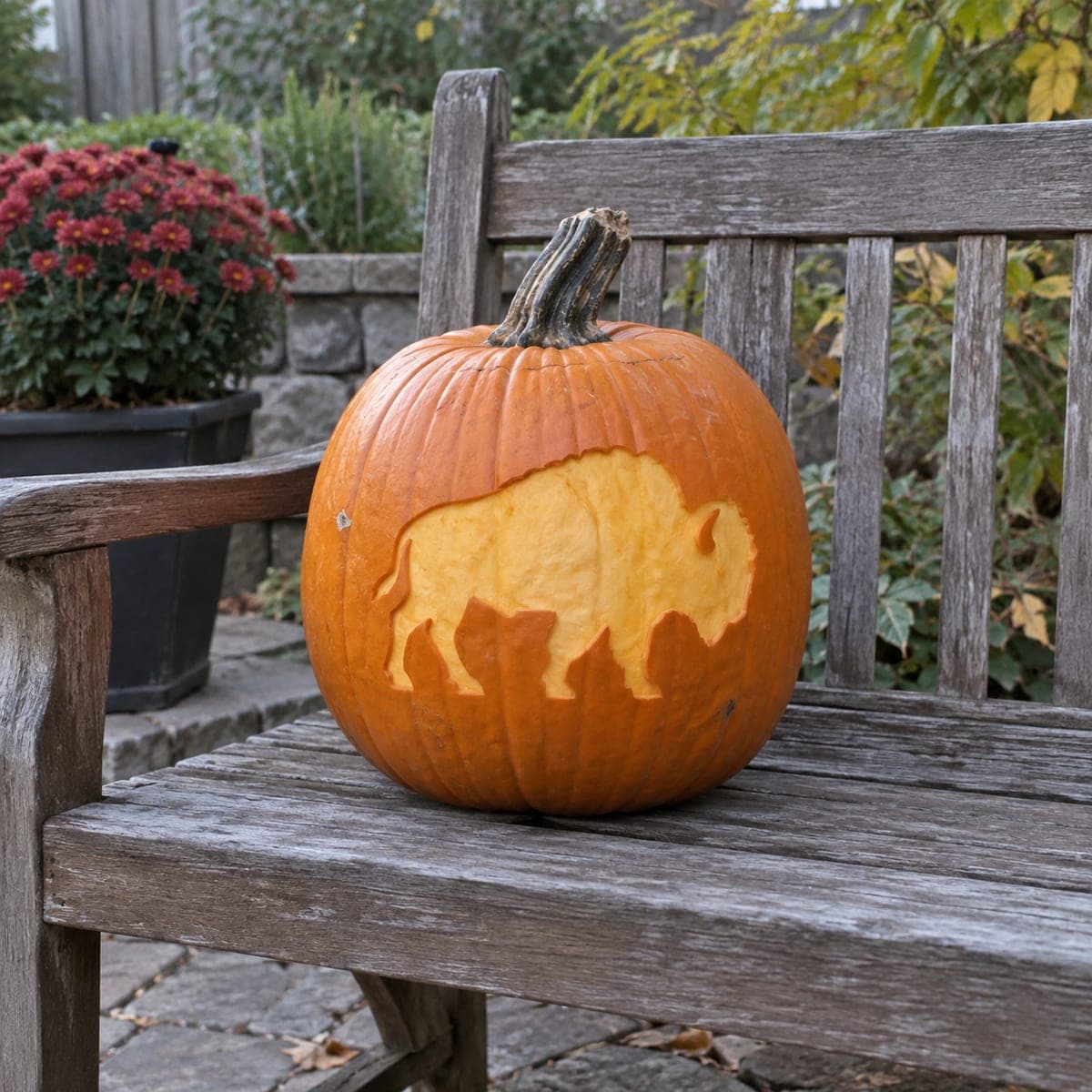 Buffalo Silhouette Peel Carved Pumpkin