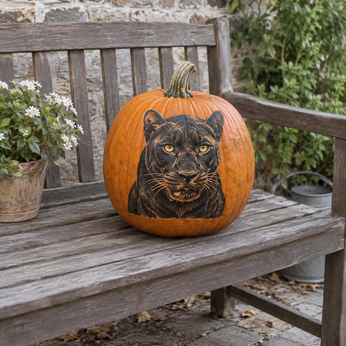 Black Panther Stare Painted Pumpkin Portrait
