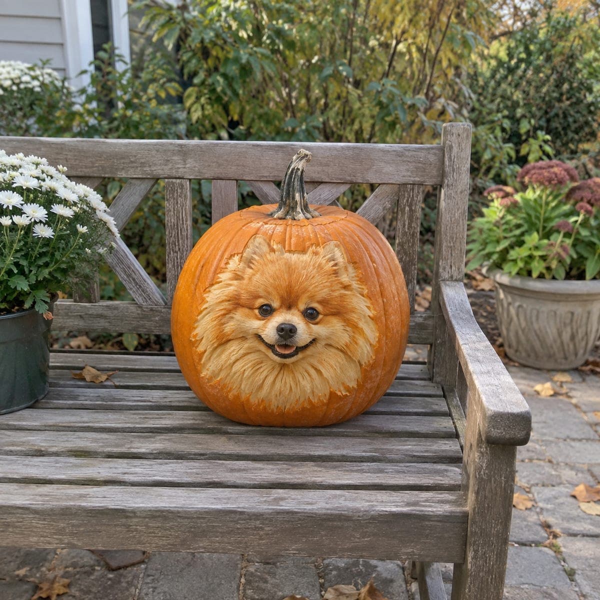 Fluffy Pomeranian Sculpted Pumpkin Portrait